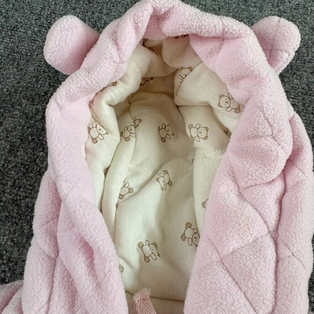Wippette Bunting Snowsuit Baby Girl 3/6M Pink Quilted Fleece Teddy Bear Hooded‎